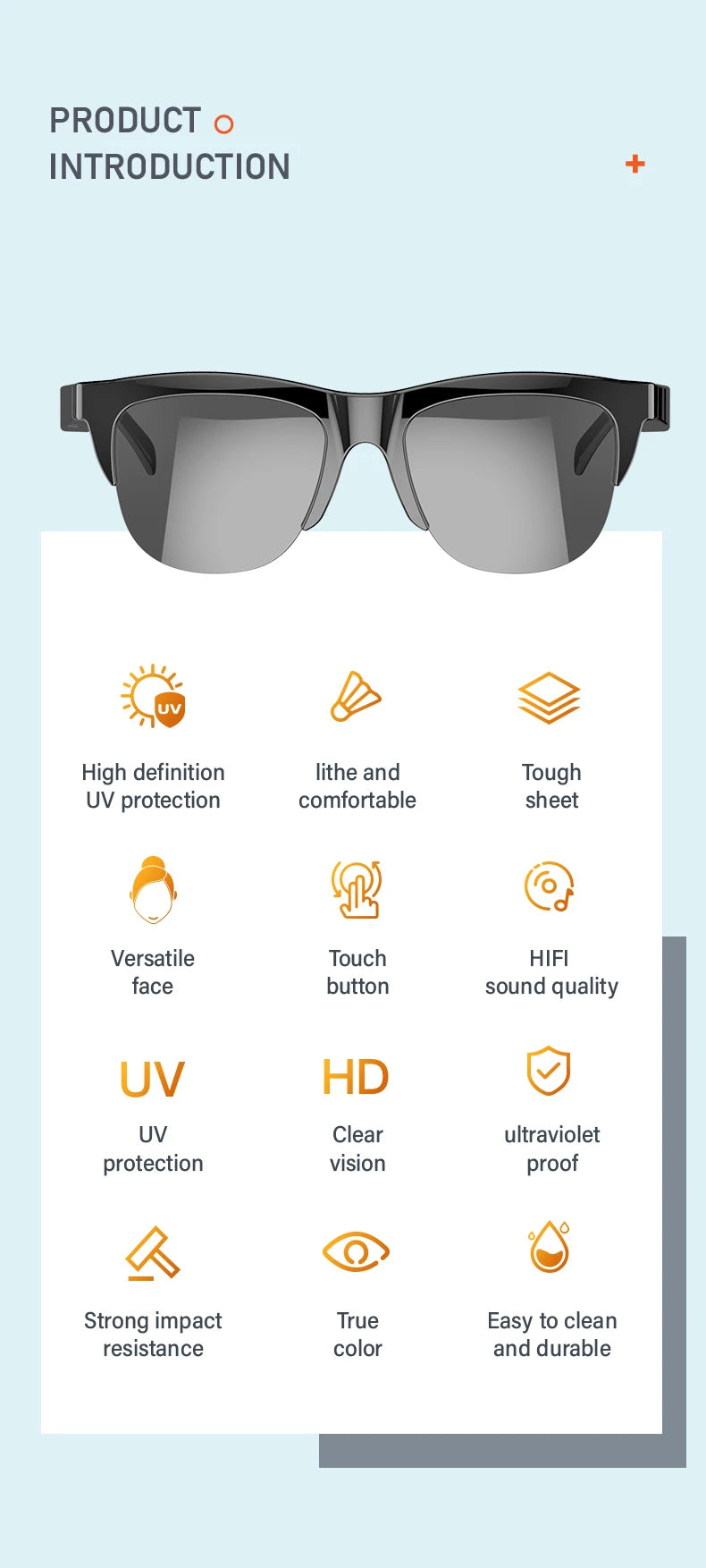 F06 Wireless Bluetooth Smart Glasses Headphones, Waterproof Stereo Android