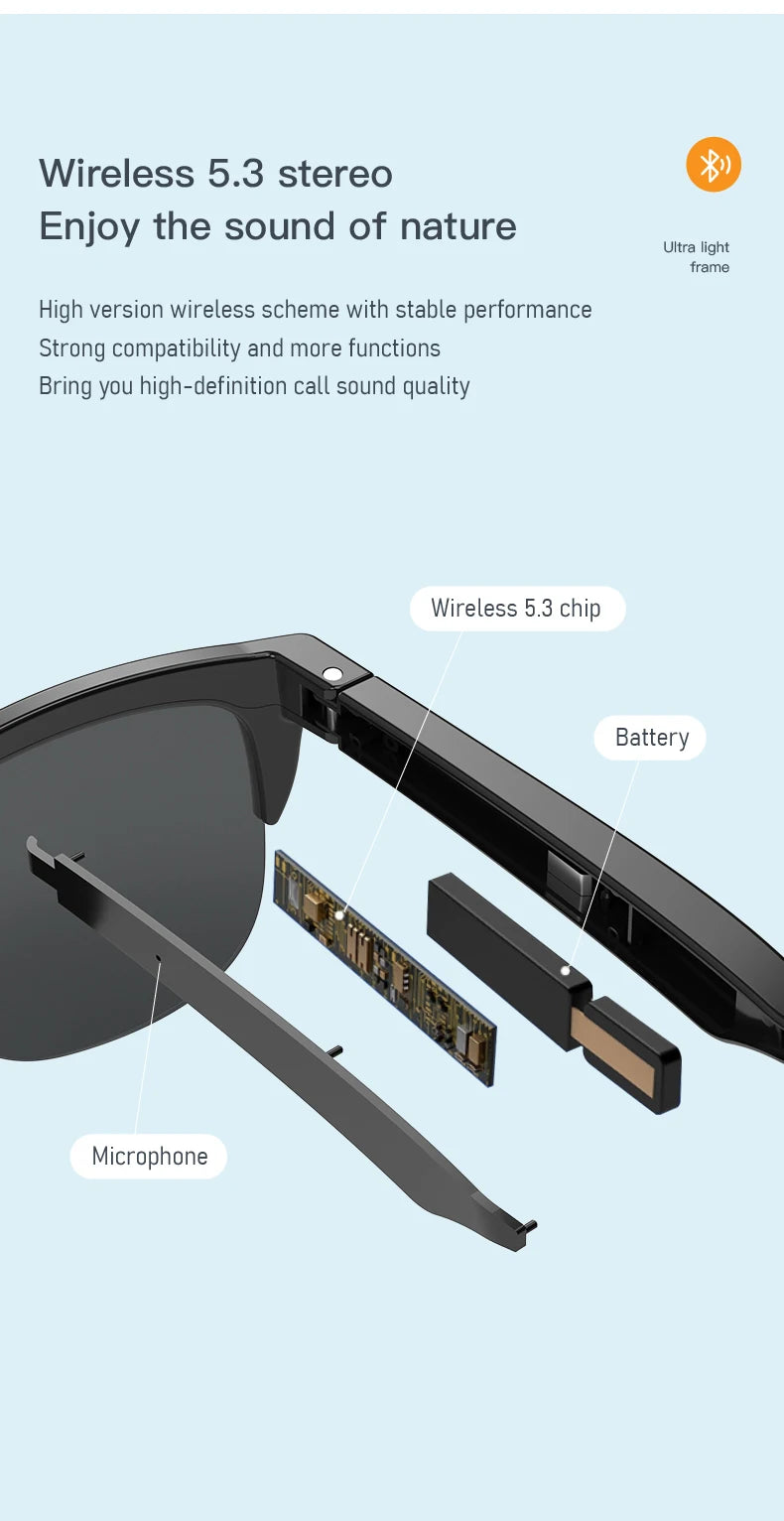 F06 Wireless Bluetooth Smart Glasses Headphones, Waterproof Stereo Android
